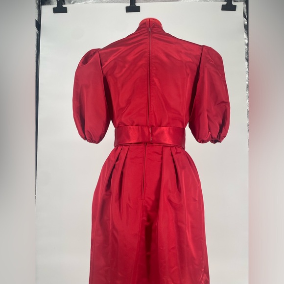 Rare 1980s Ruby Red Donna Morgan Satin Puff Sleeve Cocktail Dress - Picture 13 of 16